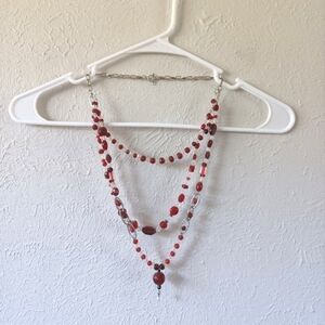 Layered Red Beaded Necklace